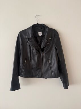 GAP Black Faux Leather Asymmetrical Zip Jacket